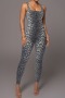 stylish sexy plus-size slight stretch batch printing leopard suspender jumpsuit_Black