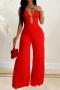sexy plus size slight stretch 5 colors tube design zip-up jumpsuit_Black_Red