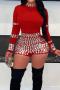 sexy plus size slight stretch solid color tight rhinestone long sleeve playsuit_Black_Red