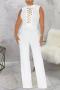 stylish plus size slight stretch solid color chain decor jumpsuit_Black_White