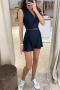 casual plus size non-stretch suit collar with belt playsuit_Black