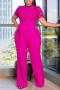 casual plus size slight stretch 4 colors cutout with belt jumpsuit_Black_White_Pink_Magenta