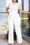 casual plus size slight stretch 4 colors cutout with belt jumpsuit_Black_White