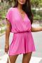 stylish plus size slight stretch 4 colors v-neck loose playsuit_Black_White_Magenta