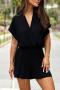 stylish plus size slight stretch 4 colors v-neck loose playsuit_Black