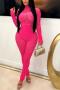 sexy plus size stretch see through mesh hollow rhinestone skinny jumpsuit_Black_Magenta