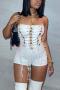 sexy solid color stretch tube top hollow eyelet lace-up playsuit (new add color)_Black_White