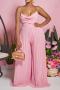 sexy plus size non-stretch 4 colors backless metallic chain pleated jumpsuit_White_Pink