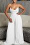 sexy plus size non-stretch 4 colors backless metallic chain pleated jumpsuit_White