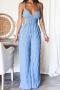 sexy plus size non-stretch solid color v-neck hollow jumpsuit_Sky Blue