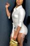 sexy plus size slight stretch solid color lapel drawstring playsuit_Black_White