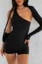 new sexy slight stretch 4-color backless halterneck long sleeve playsuit_Black