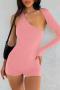 new sexy slight stretch 4-color backless halterneck long sleeve playsuit_Black_Pink