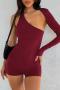 new sexy slight stretch 4-color backless halterneck long sleeve playsuit_Black_Pink_Rose Red