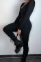 sexy slight stretch 3 colors crew neck solid color jumpsuit_Black