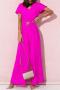 casual plus size slight stretch 4 colors v-neck solid color jumpsuit_Black_Pink_Magenta