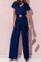 casual plus size slight stretch 4 colors v-neck solid color jumpsuit_Black_Pink_Magenta_Dark Blue