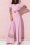 casual plus size slight stretch 4 colors v-neck solid color jumpsuit_Black_Pink