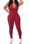 sexy plus size slight stretch 7 colors sleeveless zip-up jumpsuit_Black_White_Pink_Rose Red