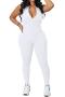 sexy plus size slight stretch 7 colors sleeveless zip-up jumpsuit_Black_White