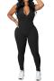 sexy plus size slight stretch 7 colors sleeveless zip-up jumpsuit_Black