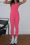 sexy plus size slight stretch sling slim solid color jumpsuit_Black_White_Pink_Magenta
