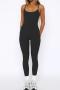 sexy plus size slight stretch sling slim solid color jumpsuit_Black
