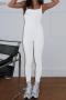 sexy plus size slight stretch sling slim solid color jumpsuit_Black_White