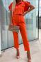 casual non-stretch 4 colors lapel solid color jumpsuit_Black_Magenta_Orange
