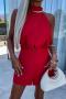sexy non-stretch hollow sleeveless solid color playsuit_Black_White_Red