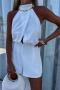 sexy non-stretch hollow sleeveless solid color playsuit_Black_White