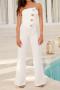 stylish plus size slight stretch tube design button decor wide-leg jumpsuit_White