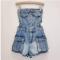 stylish non-stretch denim tube hollow waist cargo playsuit(size run small)_White_Gray_Sky Blue