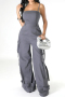 new plus-size non-stretch patchwork multiple pockets 4-color suspender jumpsuits_Black_White_Dark Gray