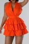 plus size non-stretch stylish pure color zip-up halter neck ruffle sexy playsuit_Orange