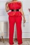 elegant plus size slight stretch 4 colors tube design with belt jumpsuit_Black_White_Red