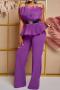 elegant plus size slight stretch 4 colors tube design with belt jumpsuit_Black_White_Red_Purple