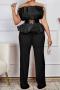 elegant plus size slight stretch 4 colors tube design with belt jumpsuit_Black