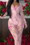 new slight stretch patchwork lace knit see through bow solid color jumpsuit_Black_Pink