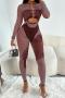 sexy high stretch hollow out rhinestone long sleeve skinny jumpsuit_Black_Brown