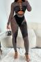 sexy high stretch hollow out rhinestone long sleeve skinny jumpsuit_Black