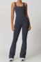 sports high stretch belly-tightening quick-drying yoga jumpsuit size run small_Black_Dark Gray
