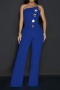 stylish plus size slight stretch solid color tube top button decor jumpsuit_Black_Blue