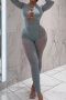 sexy pure color hollow pearl decor see-through stretch jacquard jumpsuit_Black_Yellow_Orange_Aqua Green_Haze Blue