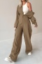 autumn stylish pure color non-stretch single breasted loose casual jumpsuit_Dark Green_Khaki 