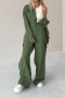 autumn stylish pure color non-stretch single breasted loose casual jumpsuit_Dark Green