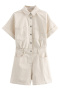 casual non-stretch denim 3 colors lapel playsuit_Light Green_Sky Blue_Beige
