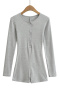 pure color stretch single breasted crew neck slim casual playsuit size run small_Black_Gray