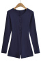 pure color stretch single breasted crew neck slim casual playsuit size run small_Black_Gray_Magenta_Dark Blue