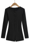 pure color stretch single breasted crew neck slim casual playsuit size run small_Black